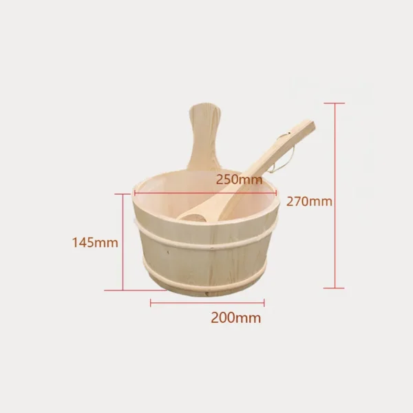 Natural Wooden Sauna Bucket with Ladle Set